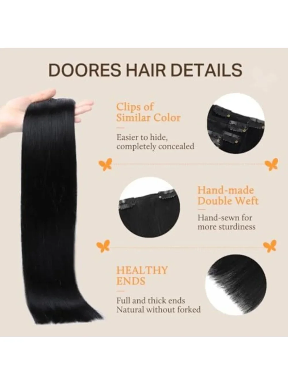 Clip-In Human Hair Extensions - Easy 5-Minute Installation, Natural Look